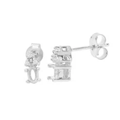 925 Sterling Silver Oval Earring Mount (To Fit 5x3mm Gemstone) Inc. 0.08cts White Zircon Brilliant Cut Round 1.25mm- 1pair