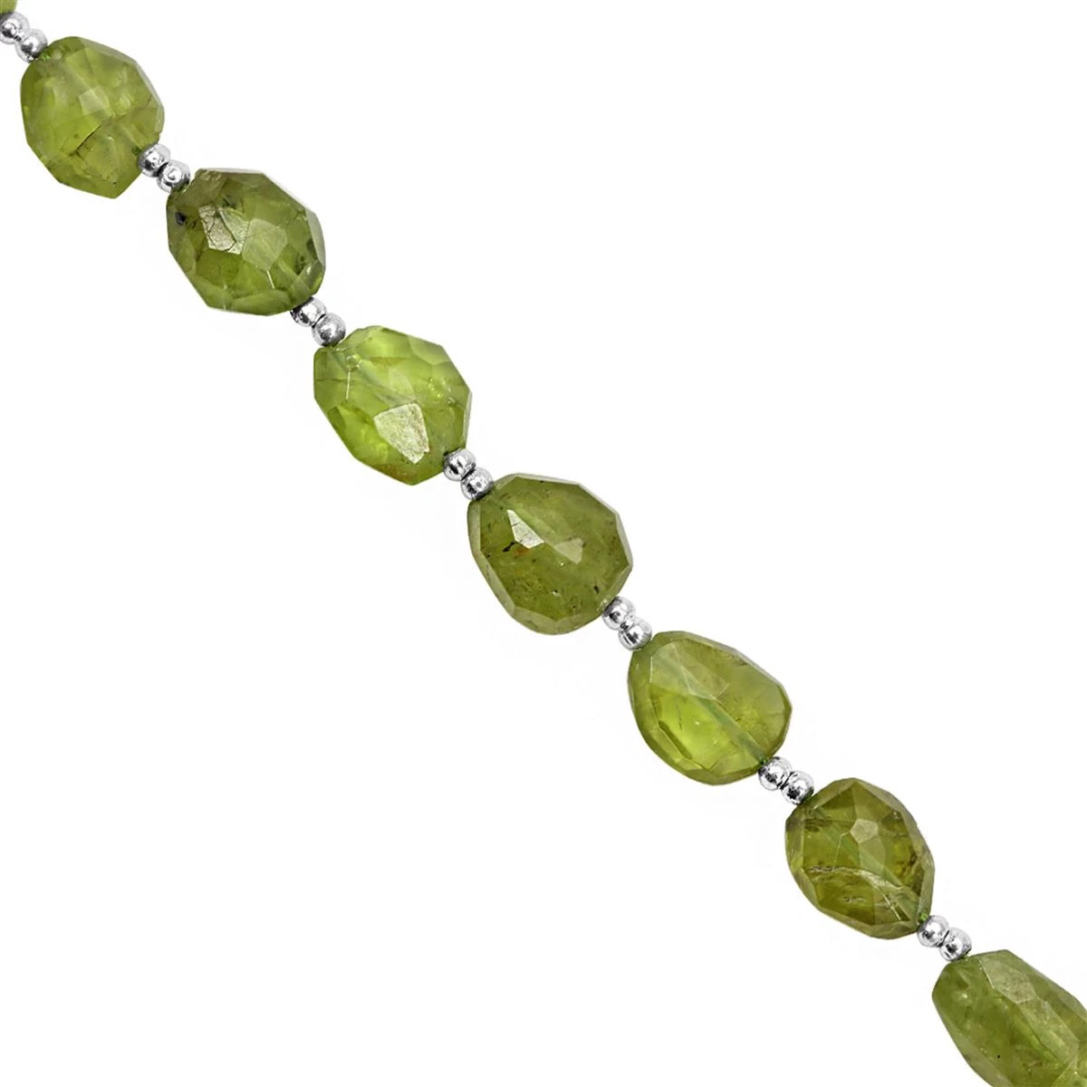 30cts Kashmir Peridot Faceted Tumble Approx 6x5 To 9x8mm, 15cm Strand With Spacers 3 30cts Kashmir Peridot Faceted Tumble Approx 6x5 To 9x8mm, 15cm Strand With Spacers