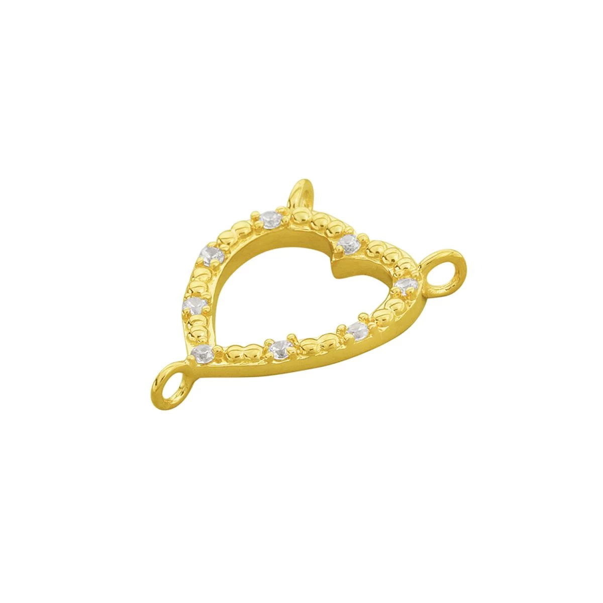 Gold 925 Sterling Silver 2 To 1 Heart Connector With Zircon, Approx 15x17mm 4 Gold 925 Sterling Silver 2 To 1 Heart Connector With Zircon, Approx 15x17mm - Image 2