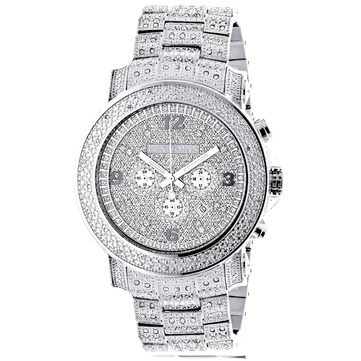 Oversized Iced Out Men's Diamond Watch By Luxurman White Gold Plated 2ct 3 Oversized Iced Out Men's Diamond Watch By Luxurman White Gold Plated 2ct