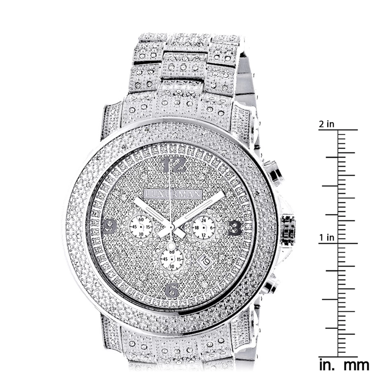 Oversized Iced Out Men's Diamond Watch By Luxurman White Gold Plated 2ct 7 Oversized Iced Out Men's Diamond Watch By Luxurman White Gold Plated 2ct - Image 5