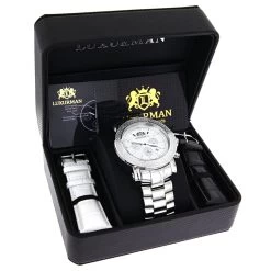 Oversized Men's Diamond Watch 0.25ct White Mop Luxurman Escalade Chronograph -Fashion Accessories oversized mens diamond watch 025ct white mop luxurman escalade chronograph 1 box