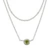 925 Sterling Silver 2 Row Cable Chain Necklace With Peridot Charm 16" + 2" -Fashion Accessories ozvz15