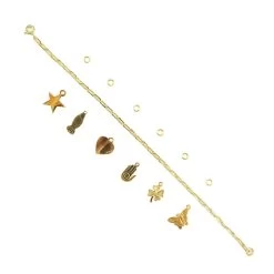 Gold Plated 925 Sterling Silver Long Link 8" Bracelet With Charms