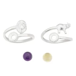 925 Sterling Silver Jungle Themed Adjustable Rings With Cabochons, 2pcs