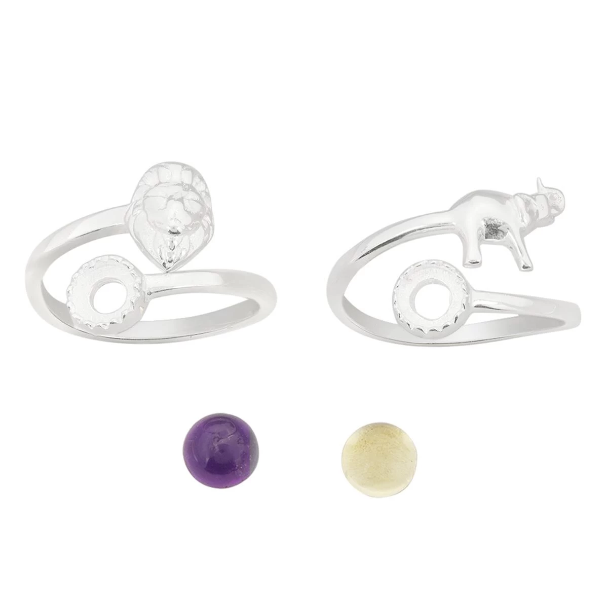 925 Sterling Silver Jungle Themed Adjustable Rings With Cabochons, 2pcs 3 925 Sterling Silver Jungle Themed Adjustable Rings With Cabochons, 2pcs