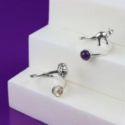 925 Sterling Silver Jungle Themed Adjustable Rings With Cabochons, 2pcs 7 925 Sterling Silver Jungle Themed Adjustable Rings With Cabochons, 2pcs -Fashion Accessories ozvz85 2