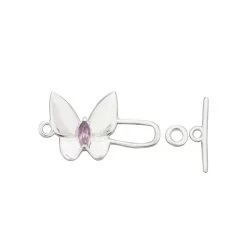 925 Sterling Silver Butterfly Toggle Clasp 28x16mm With Centre Amethyst Gemstone (Solid Wings)