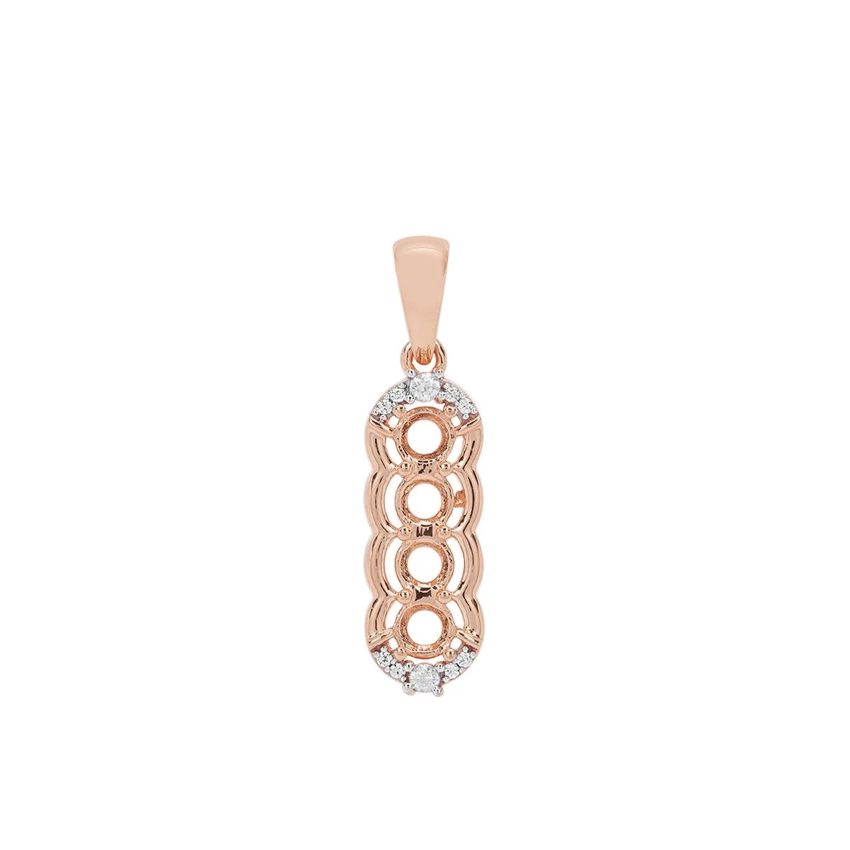 Rose Gold Plated 925 Sterling Silver 4 Stone Round Pendant Mount (To Fit 4mm Gemstones) Inc. 0.16cts White Zircon Brilliant Cut Round 1 To 2mm - 1Pcs 3 Rose Gold Plated 925 Sterling Silver 4 Stone Round Pendant Mount (To Fit 4mm Gemstones) Inc. 0.16cts White Zircon Brilliant Cut Round 1 To 2mm - 1Pcs