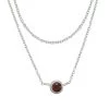 925 Sterling Silver 2 Row Cable Chain Necklace With Red Garnet Charm 16" + 2"