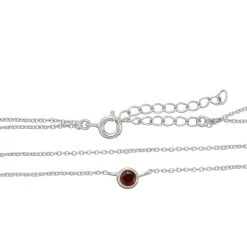 925 Sterling Silver 2 Row Cable Chain Necklace With Red Garnet Charm 16" + 2" -Fashion Accessories prvz65 2