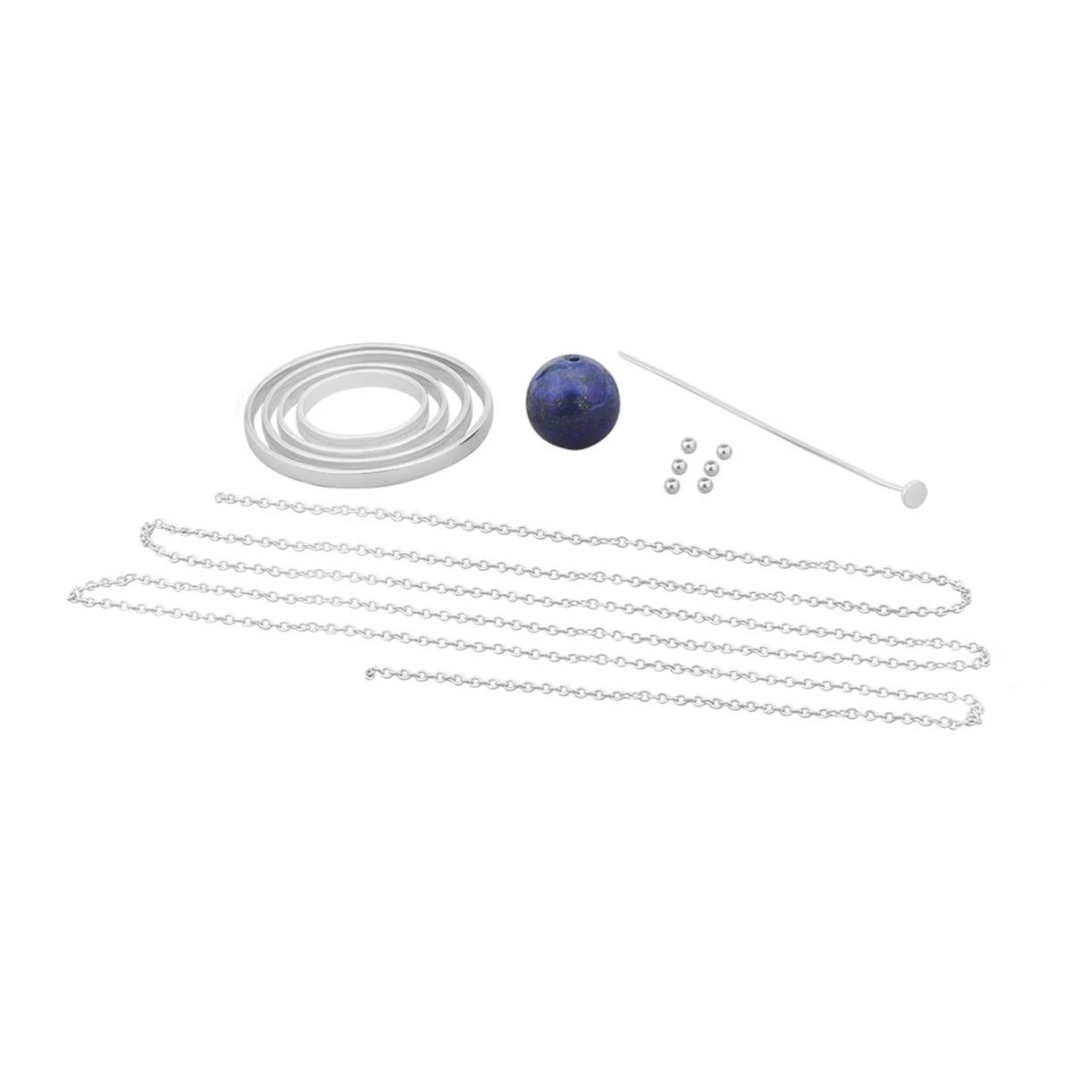 Blue Planet! 12cts Lapis Lazuli Atlas Bead Approx 12mm, 925 Sterling Silver Flat Wire Ring,, Chain, 1 X Flat Headpin & 6 Beads 4 Blue Planet! 12cts Lapis Lazuli Atlas Bead Approx 12mm, 925 Sterling Silver Flat Wire Ring,, Chain, 1 X Flat Headpin & 6 Beads - Image 2
