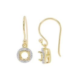 Gold Plated 925 Sterling Silver Round Earrings Mount (To Fit 5mm Gemstone) Inc. 0.25cts White Zircon Brilliant Cut Round 1mm - 1 Pair