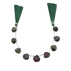 57cts Ruby Zoisite Top Side Drill Faceted Heart Approx 10 To 15mm, 15cm Strand With Spacers -Fashion Accessories rcru69 1