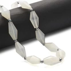 75cts Branca Onyx Faceted Long Bicone Approx 14x7 To 18x10mm 20cm With Hamatite Spacers -Fashion Accessories rdru84 2