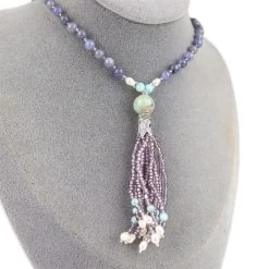 Tanzanite Mala Kit- 200cts Tanzanite Round 5.5-6mm, Larimar Round 8mm & 12mm, 7M Purple Nylon Cord, 50mm Purple Tassel, 1 Plastic Box -Fashion Accessories rhpo18 1