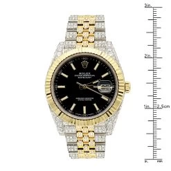 42mm Rolex Datejust Diamond Watch For Men 12ct Two Tone Gold & Steel Black Dial -Fashion Accessories rolex datejust diamond watch for men 12ct two tone 18k gold steel ruler