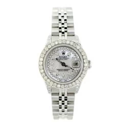 Rolex Datejust Iced Out Diamond Watch For Women 2.2ct Stainless Steel 26mm