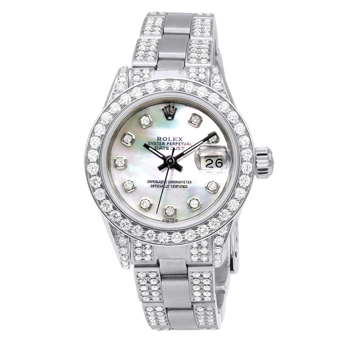 Ladies Rolex Datejust 27mm Diamond Watch 7.25ct White Mother-Of-Pearl Dial 3 Ladies Rolex Datejust 27mm Diamond Watch 7.25ct White Mother-Of-Pearl Dial