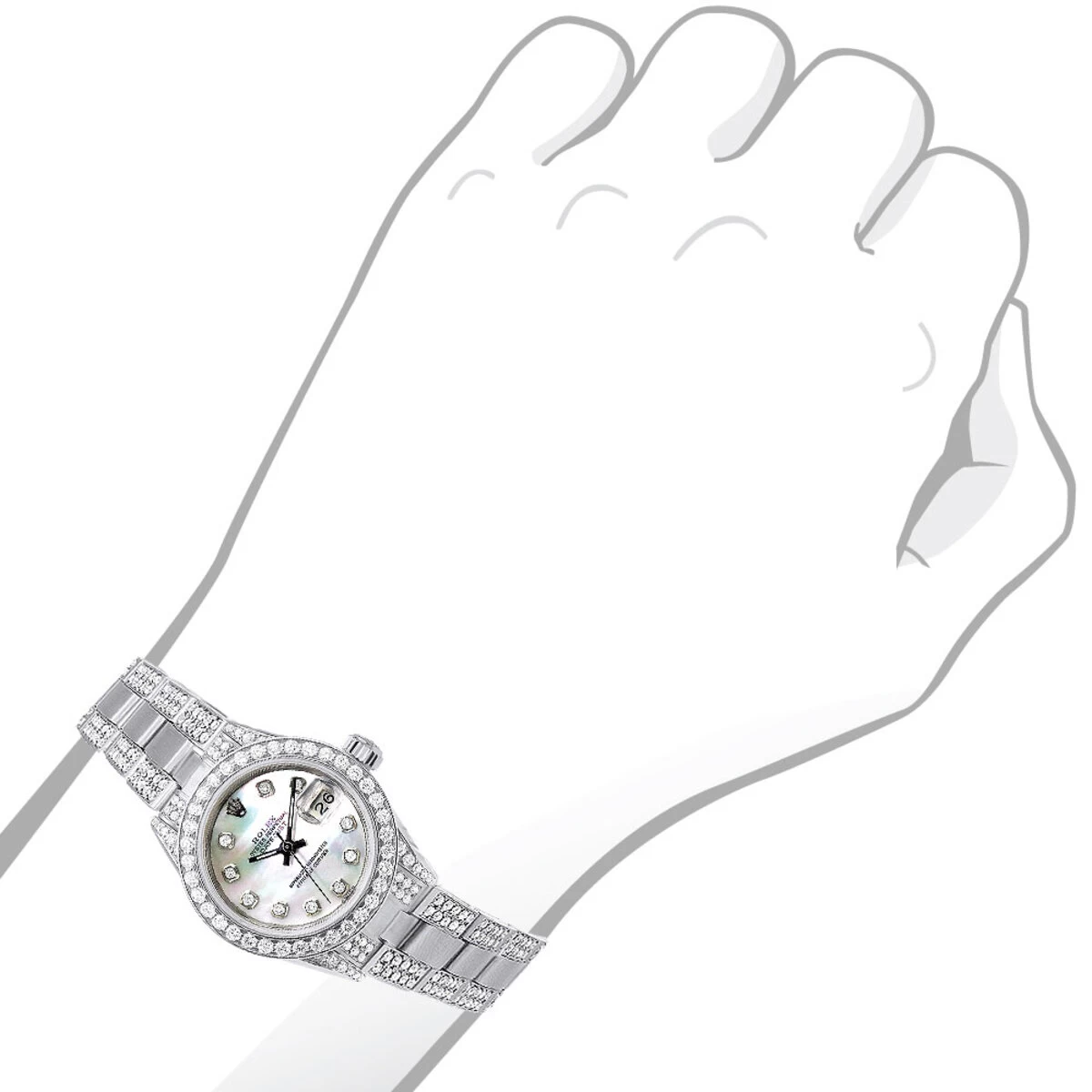 Ladies Rolex Datejust 27mm Diamond Watch 7.25ct White Mother-Of-Pearl Dial 5 Ladies Rolex Datejust 27mm Diamond Watch 7.25ct White Mother-Of-Pearl Dial - Image 3