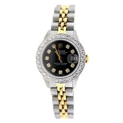 26mm Rolex Datejust Ladies Diamond Bezel Watch 1.5ct Black Dial
