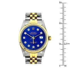 36mm Rolex Datejust Men's Diamond Watch Stainless Steel Yellow Gold Blue Dial -Fashion Accessories rolex datejust mens custom diamond watch stainless steel and 18k gold ruler