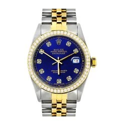 Rolex Datejust Men's Diamond Watch Stainless Steel & Gold Blue Dial 36mm -Fashion Accessories rolex datejust mens diamond watch stainless steel 18k gold blue dial 36mm 1ct