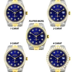 Rolex Datejust Men's Diamond Watch Stainless Steel & Gold Blue Dial 36mm -Fashion Accessories rolex datejust mens diamond watch stainless steel 18k gold blue dial 36mm allbezels