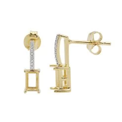 Gold Plated 925 Sterling Silver Octagon Earrings Mount (To Fit 6x4mm Gemstone) Inc. 0.08cts White Zircon Brilliant Cut Round 0.90mm - 1 Pair