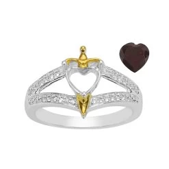 1.25cts The Evil Queen Sterling Two Tone Silver Ring Mount With White Topaz (to Fit 6mm Red Garnet Heart)