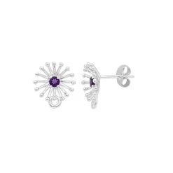 Willow & Tig Collection: 925 Sterling Silver Dandelion Earrings Approx 13mm (1 Pair) With Amethyst Detail