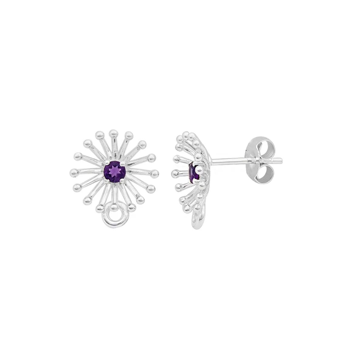 Willow & Tig Collection: 925 Sterling Silver Dandelion Earrings Approx 13mm (1 Pair) With Amethyst Detail 3 Willow & Tig Collection: 925 Sterling Silver Dandelion Earrings Approx 13mm (1 Pair) With Amethyst Detail