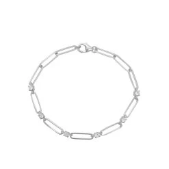 925 Sterling Silver Round & Long Link Bracelet With White Topaz, Approx 7 Inch 5 925 Sterling Silver Round & Long Link Bracelet With White Topaz, Approx 7 Inch -Fashion Accessories savv92 1