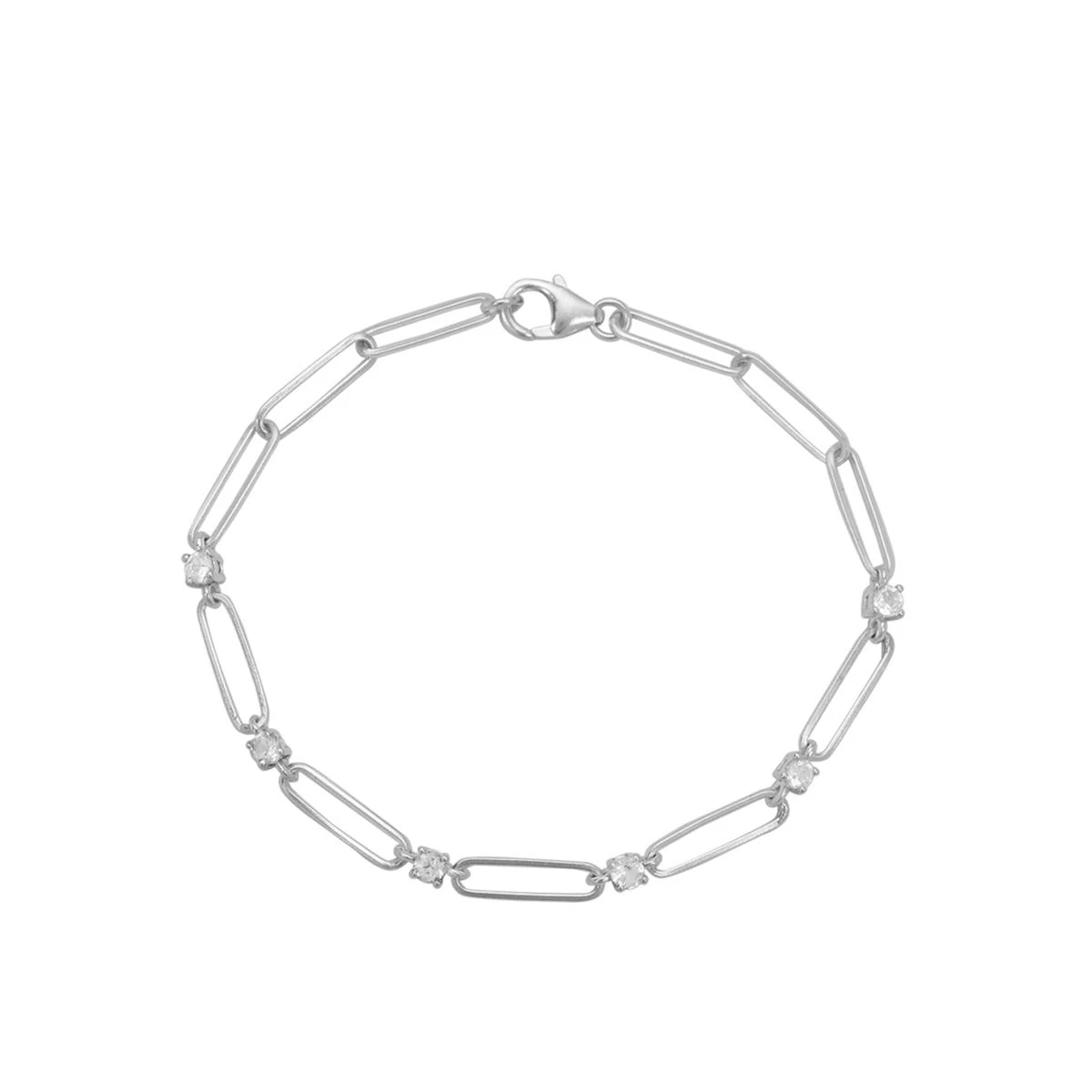 925 Sterling Silver Round & Long Link Bracelet With White Topaz, Approx 7 Inch 4 925 Sterling Silver Round & Long Link Bracelet With White Topaz, Approx 7 Inch - Image 2