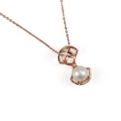 Rose Gold Plated 925 Sterling Silver Floral Caged Freshwater Pearl Necklace (18 Inch Chain & Extender) -Fashion Accessories sdgp37 2