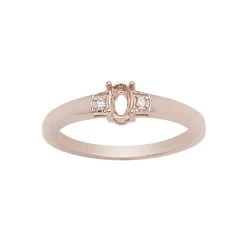 Rose Gold Plated 925 Sterling Silver Oval Ring Mount (To Fit 5x3mm Gemstones) Inc. 0.03cts White Zircon Brilliant Cut Round 1.25mm - 1pcs