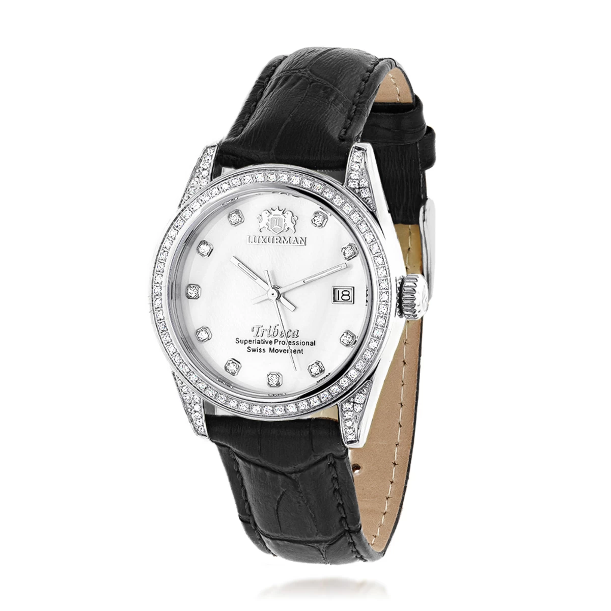 Swiss Quartz Luxurman Women's Diamond Tribeca Watch With Leather Band 3 Swiss Quartz Luxurman Women's Diamond Tribeca Watch With Leather Band