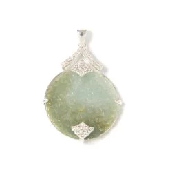 20ct Type A Oil Green Jadeite Carving Pendant, Approx 30mm, With 925 Sterling Silver Mount