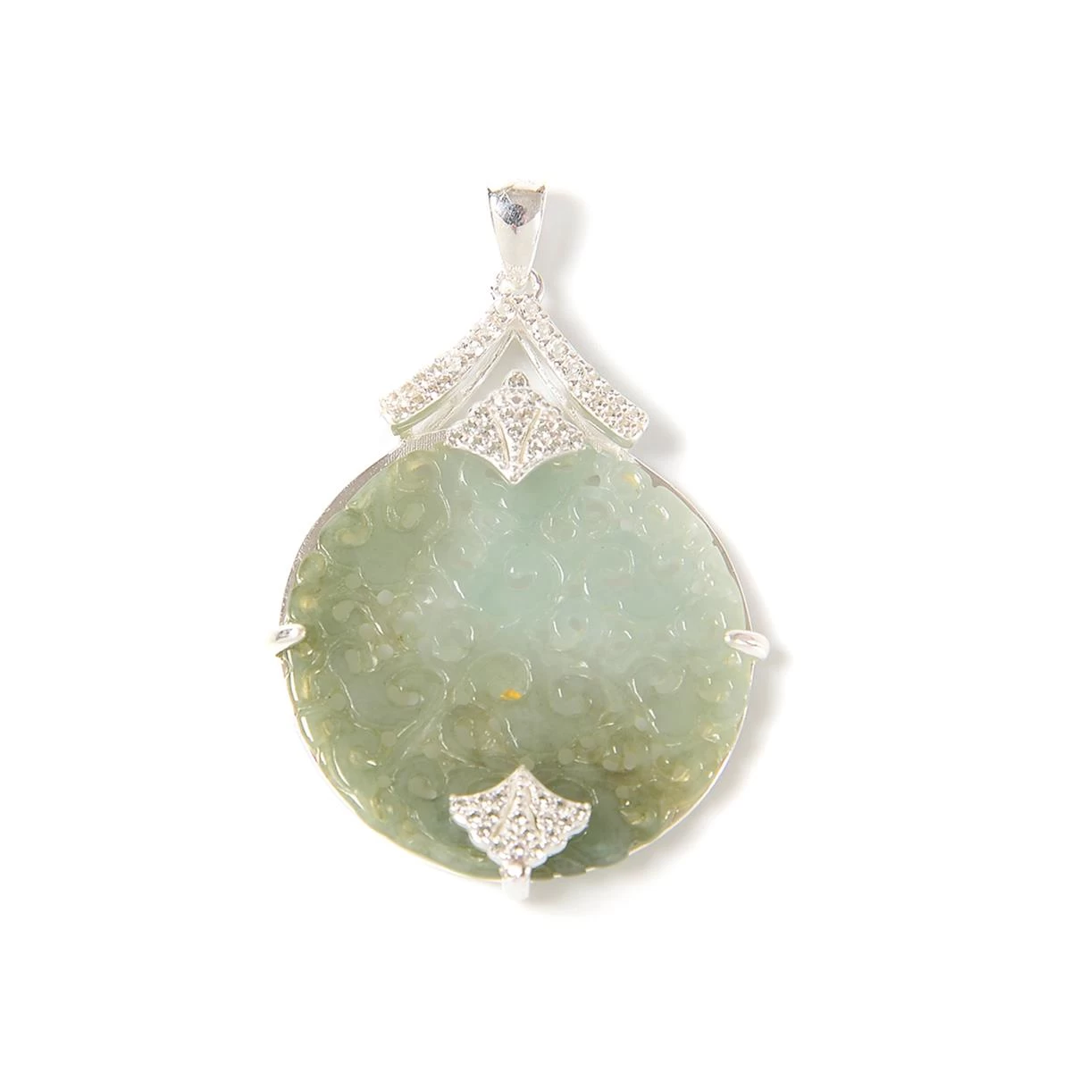 20ct Type A Oil Green Jadeite Carving Pendant, Approx 30mm, With 925 Sterling Silver Mount 3 20ct Type A Oil Green Jadeite Carving Pendant, Approx 30mm, With 925 Sterling Silver Mount