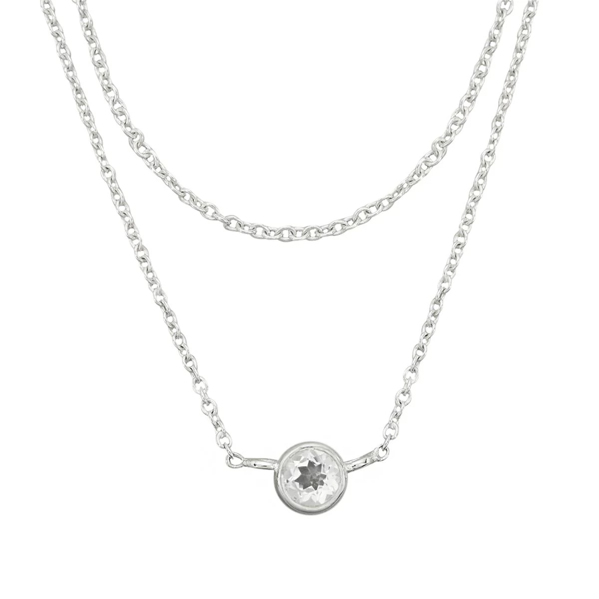 925 Sterling Silver 2 Row Cable Chain Necklace With Aquamarine Charm 16" + 2" 3 925 Sterling Silver 2 Row Cable Chain Necklace With Aquamarine Charm 16" + 2"