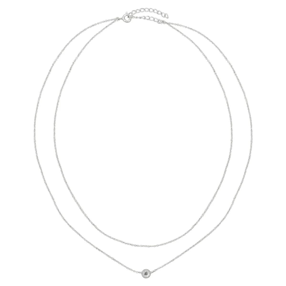 925 Sterling Silver 2 Row Cable Chain Necklace With Aquamarine Charm 16" + 2" 4 925 Sterling Silver 2 Row Cable Chain Necklace With Aquamarine Charm 16" + 2" - Image 2