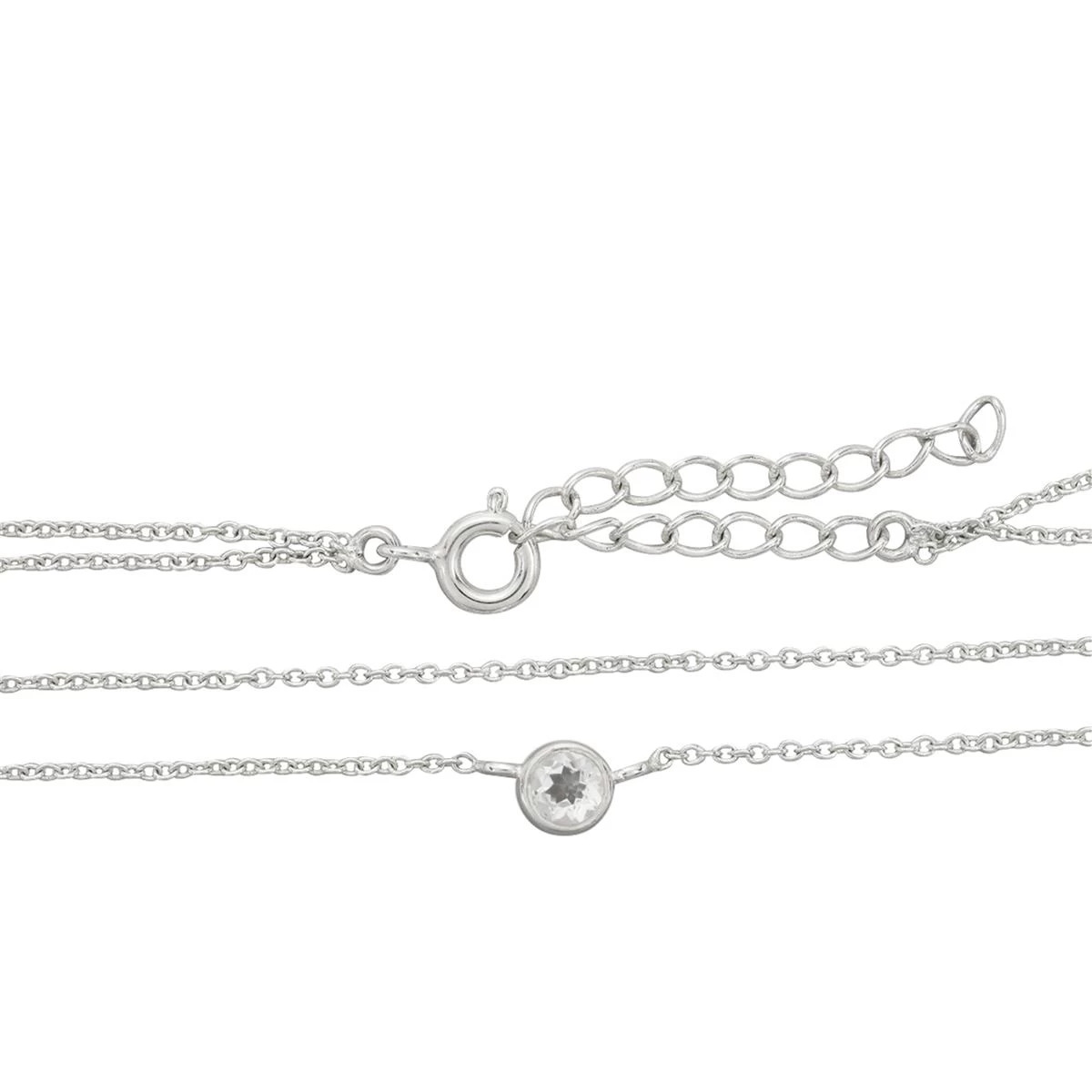 925 Sterling Silver 2 Row Cable Chain Necklace With Aquamarine Charm 16" + 2" 5 925 Sterling Silver 2 Row Cable Chain Necklace With Aquamarine Charm 16" + 2" - Image 3