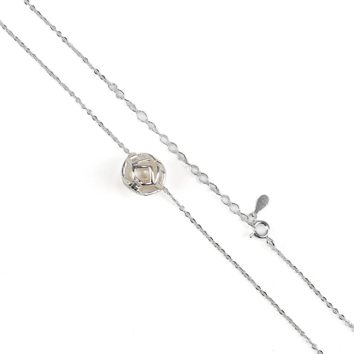 925 Sterling Silver Floral Caged Freshwater Pearl Necklace (18 Inch Chain & Extender) 3 925 Sterling Silver Floral Caged Freshwater Pearl Necklace (18 Inch Chain & Extender)
