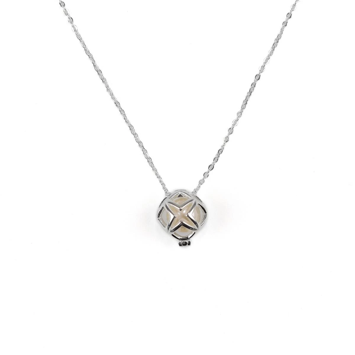 925 Sterling Silver Floral Caged Freshwater Pearl Necklace (18 Inch Chain & Extender) 4 925 Sterling Silver Floral Caged Freshwater Pearl Necklace (18 Inch Chain & Extender) - Image 2