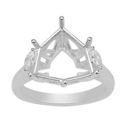 Rudi Wobito Alpine Cut 925 Sterling Silver Ring Mount With White Zircon Marquise Side Detail (To Fit 12mm Alpine Cut Stone)