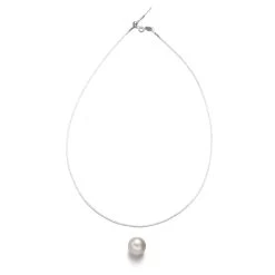 12-14mm Round White Nucleated Pearl With 2mm Hole With Sterling Silver Chain 18 Inches