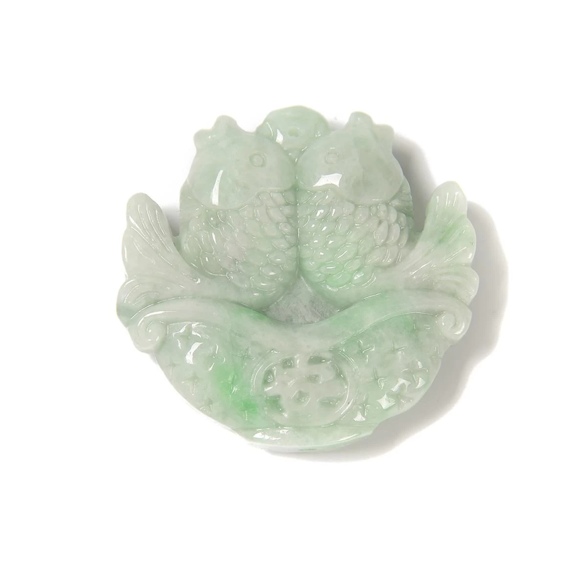 190cts Type A Jadeite Carved Double Fish Pendant, Approx 50mm, 1pcs 3 190cts Type A Jadeite Carved Double Fish Pendant, Approx 50mm, 1pcs