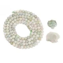 Type A Jadeite Carved Tiger Head Approx 30x32mm, Type A Jadeite Carved Elephant Bead Approx 28x40mm, Type A 8mm Jade Rounds, 1m Strand