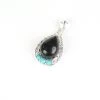 925 Sterling Silver Type A Black Jadeite Pendant With Turquoise & White Topaz -Fashion Accessories ujg682
