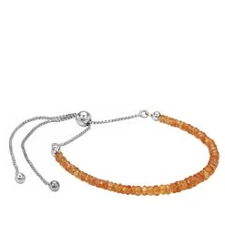 Rhodium Plated 925 Sterling Silver 10cts Padparadscha Sapphire Graduated Faceted Rondelle Approx 2 To 3mm, Slider Bracelet 10cm